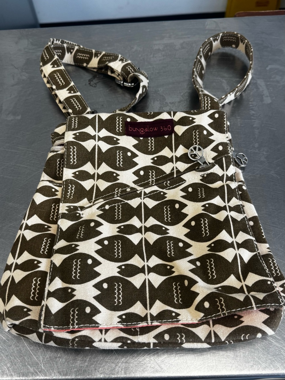 bungalow 360 Olive & Cream Fish-Print Canvas Crossbody